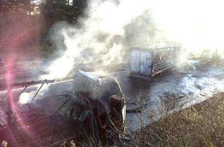 Požár kamionu na D1 - Benešov