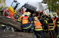 Nákladní auto narazilo do stromu, řidiče transportoval vrtulník - Jenišov, Chodov
