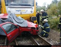 Srážka osobního vozu a vlaku na Liberecku - Mníšek
