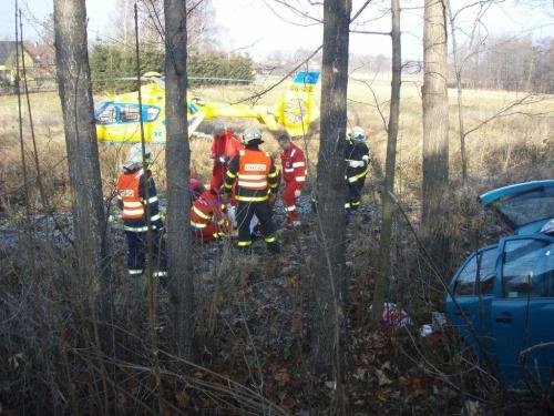 Fabia ve stromě a v ní těžce zraněná žena - Třinec - Guty