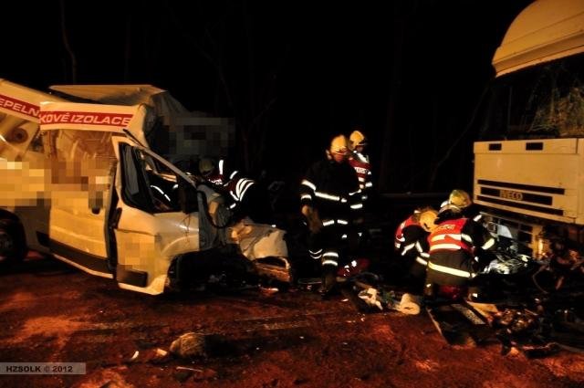 Střet dodávky a dvou kamionů u Mohelnice - Mohelnice