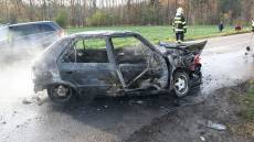 Po čelním střetu dvou vozidel začalo jedno z nich hořet - Přemyslovice Štarnov, Konice