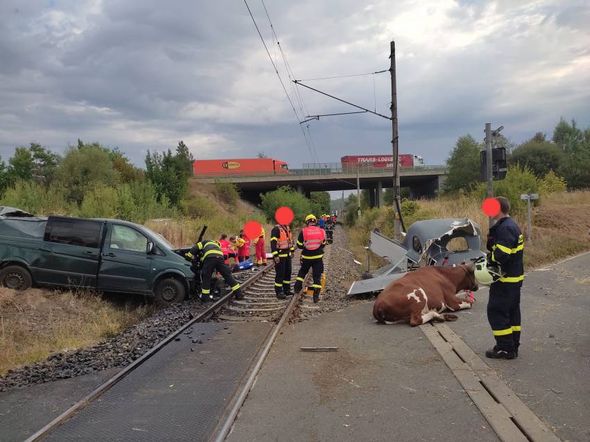 Řidič dodávky vjel pod vlak, zranil se on i převážená kráva - Dobřany